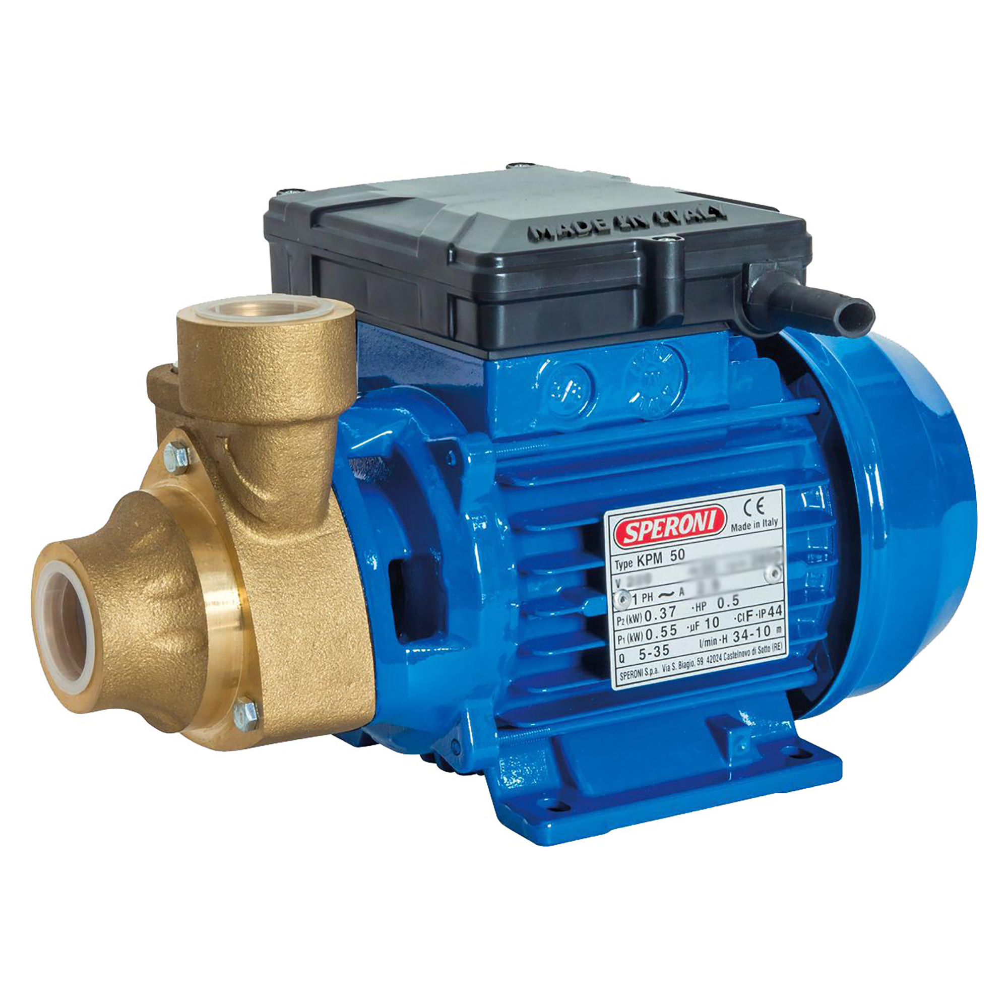 Speroni, Booster Water Pump, Max. Flow 558 GPH, Horsepower 1/2 HP, Port Size 1 in, Model# KPM50 BR - EL.SPER-60Hz-1PH